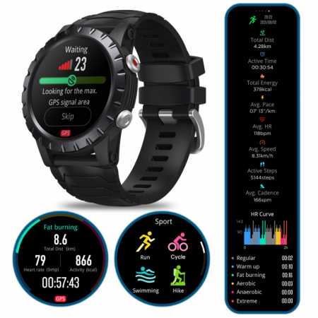 Smartwatch Zeblaze Stratos Negru, 1.32", GPS, Ritm cardiac, Saturatie oxigen, Stres, Calorii, Busola, 580mAh [1]