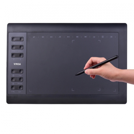 Tableta grafica digitala de scris si desenat Vinsa VIN1060 Plus Negru, 10x6 inch, USB, 8192 niveluri de presiune, 5080LPI, 8 varfuri [1]