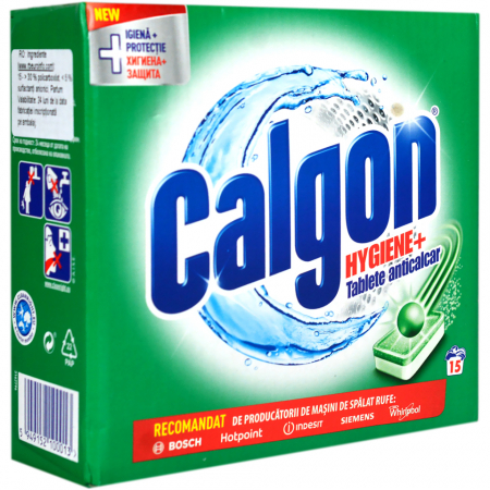 Tablete anticalcar pentru masina de spalat Calgon Hygiene+, 15 bucati [0]