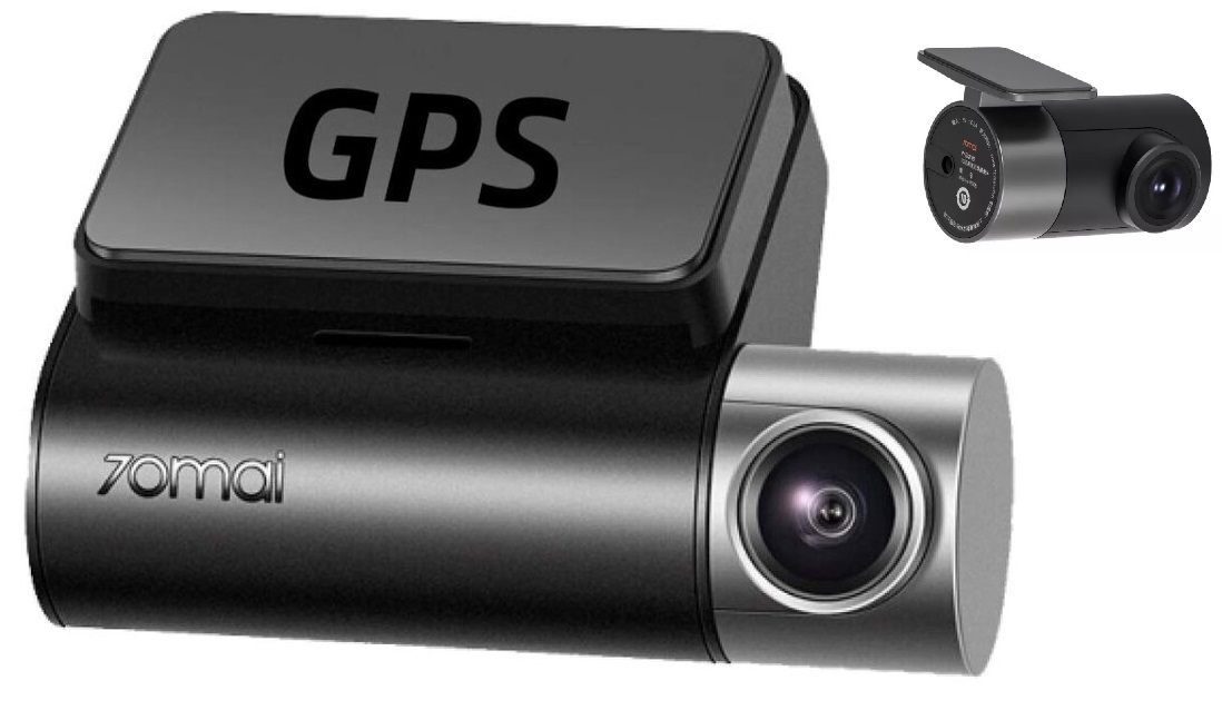 Pachet camera auto DVR Xiaomi 70MAI A500S-1 Dash Cam Pro Plus cu camera spate 2.7K 1944p, IPS 2.0", 140 FOV, ADAS, GPS, Night