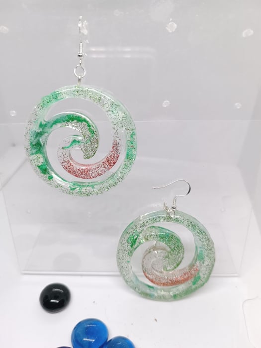 Cercei  cu tematică de iarnă, din rășină epoxidică ”Viscol de Crăciun” [2]