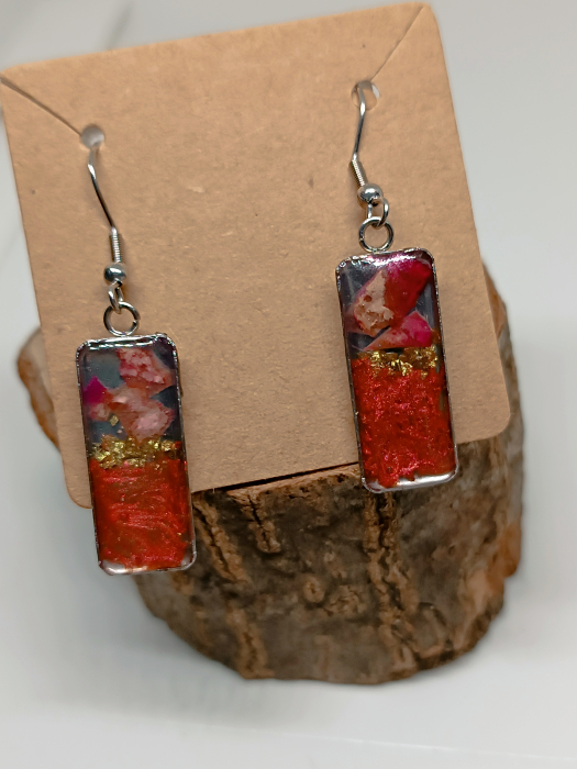 Set ”Floare de cupru” , cercei și pandantiv  din flori naturale în rășină epoxidică [3]