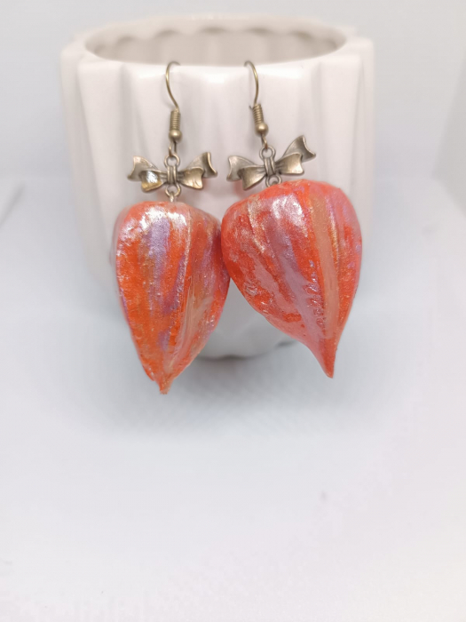 Cercei ”Aurul Toamnei” din flori de Phisalis în rășină epoxidică [2]