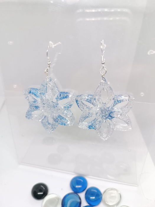 Cercei cu tematică de iarnă, din rășină epoxidică  ”Iarnă albastră” [3]