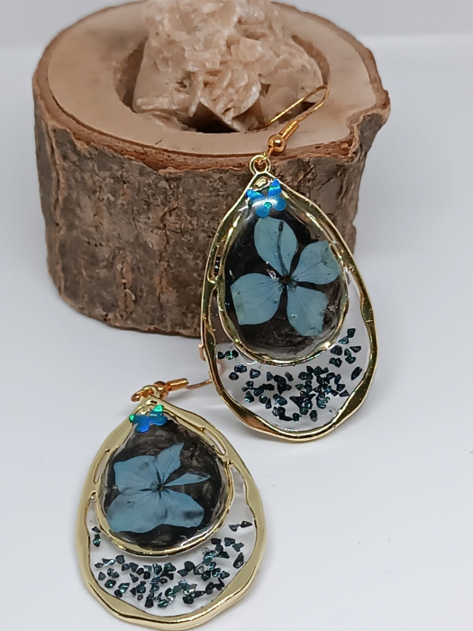 ”Eleganță Florală”-cercei din flori naturale de hortensie în rășină epoxidică [3]