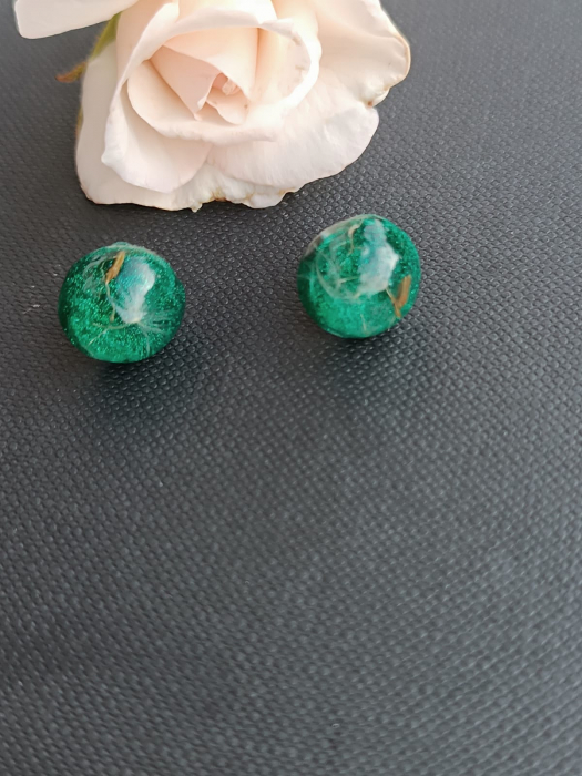 Cercei ”Șoapte și dorințe” din puf de păpădie în rășină epoxidică [3]