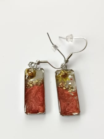 Cercei - Cercei ”Nuanțe de Cupru”, cu flori naturale în rășină epoxidică