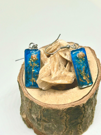 Cercei - Cercei ”Nuanțe Marine” din plante naturale în rășină epoxidică