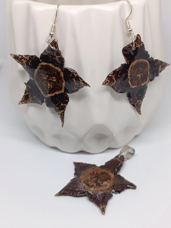 Seturi - Set ”Cactus Regal ”- cercei și pandantiv din flori naturale de cactus în rășină epoxidică