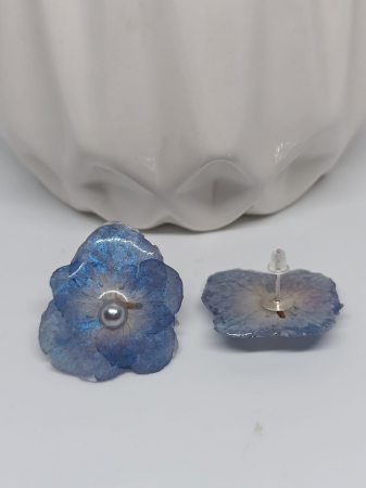 Cercei - Cercei cu floare de  hortensie albastră în rășină epoxidică