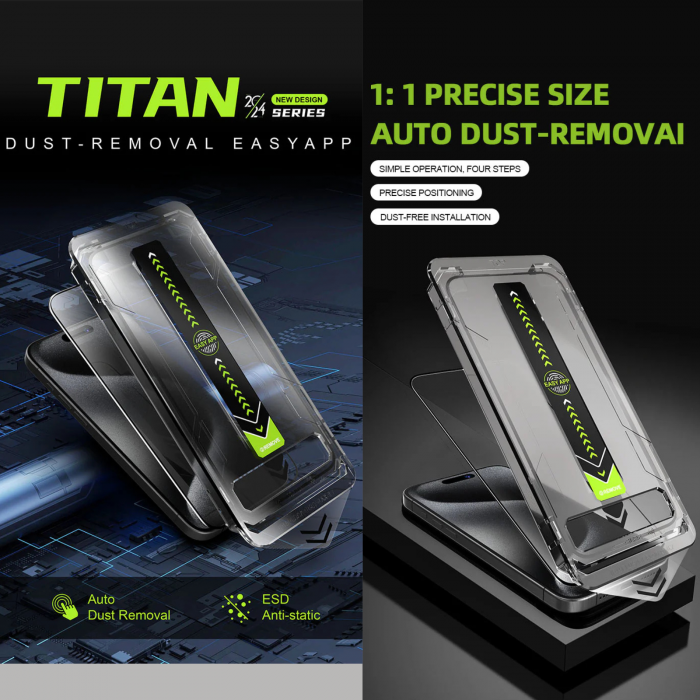Kit Folie Sticla HD, Titan Dust Removal Easy App pentru iPhone 16 Pro Max [10]