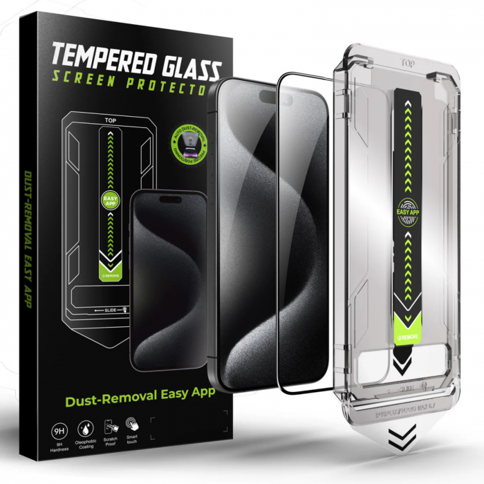Kit Folie Sticla HD, Titan Dust Removal Easy App pentru iPhone 16 Pro Max [2]