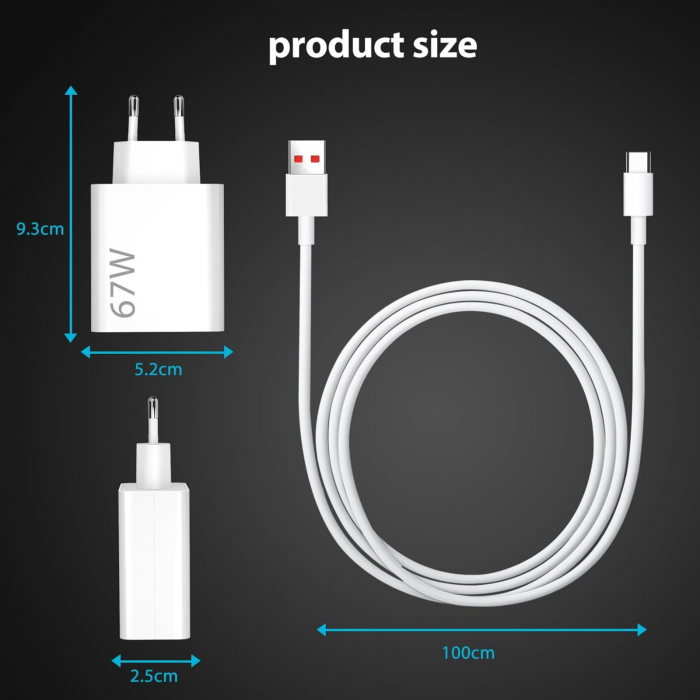 Set Incarcator Retea Super Fast Charger 67W  + Cablu USB to Type-C, 1m [7]