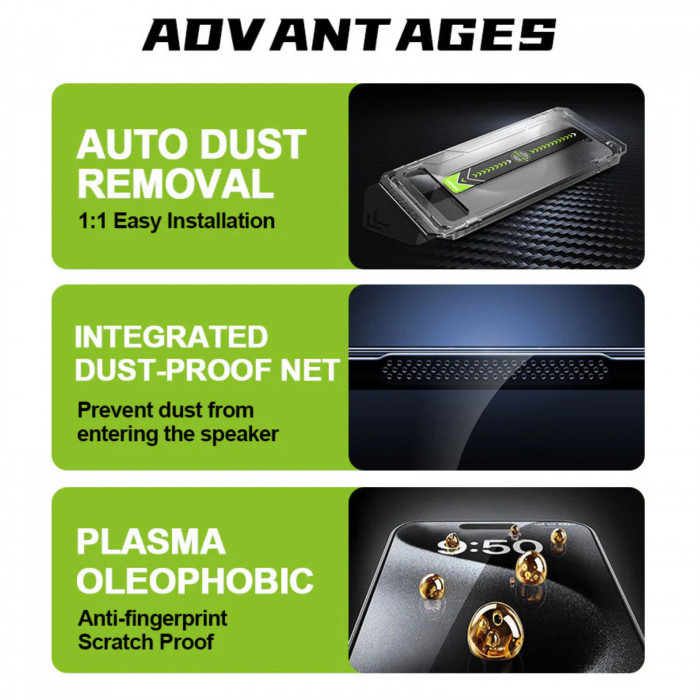 Kit Folie Sticla HD, Titan Dust Removal Easy App pentru iPhone 16 Pro Max [8]