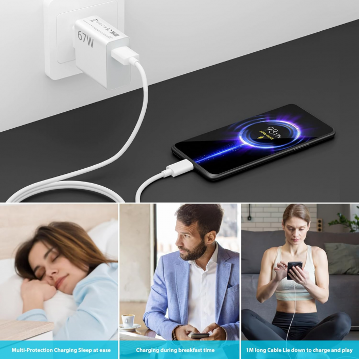 Set Incarcator Retea Super Fast Charger 67W  + Cablu USB to Type-C, 1m [8]