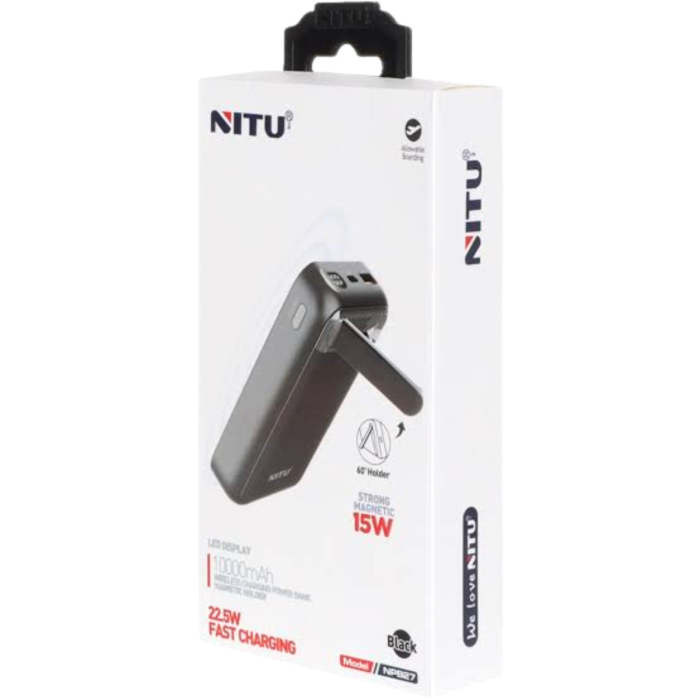 Baterie Externa 10.000 mAh NITU, Fast Charger 2 in 1 Wireless 15W + Port USB and Type C 22.5W, Digital Display, Black [3]