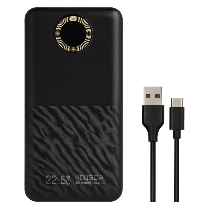 Baterie Externa 20.000 mAh KOOSDA, 1x Type C, 1x USB, 1x Micro USB Digital Display, Fast Charging 22.5W, Cable USB to Type C 20cm [2]