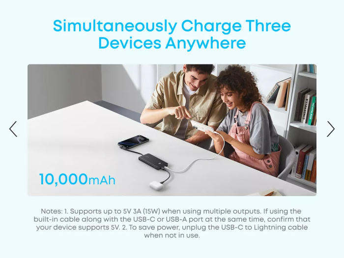 Baterie Externa Anker Zolo 10.000 mAh, 22.5W Cablu USB-C Inclus, Port USB-C, USB-A, Alba [6]