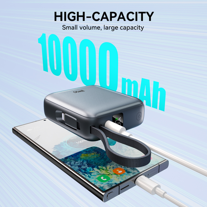 Baterie Externa BWOO P74 22.5W 10.000 mAh with 2 built-in cables 1 x USB-C 1 x Lightning black [4]