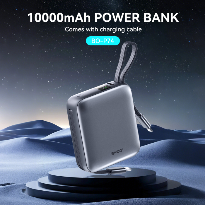 Baterie Externa BWOO P74 22.5W 10.000 mAh with 2 built-in cables 1 x USB-C 1 x Lightning black [2]