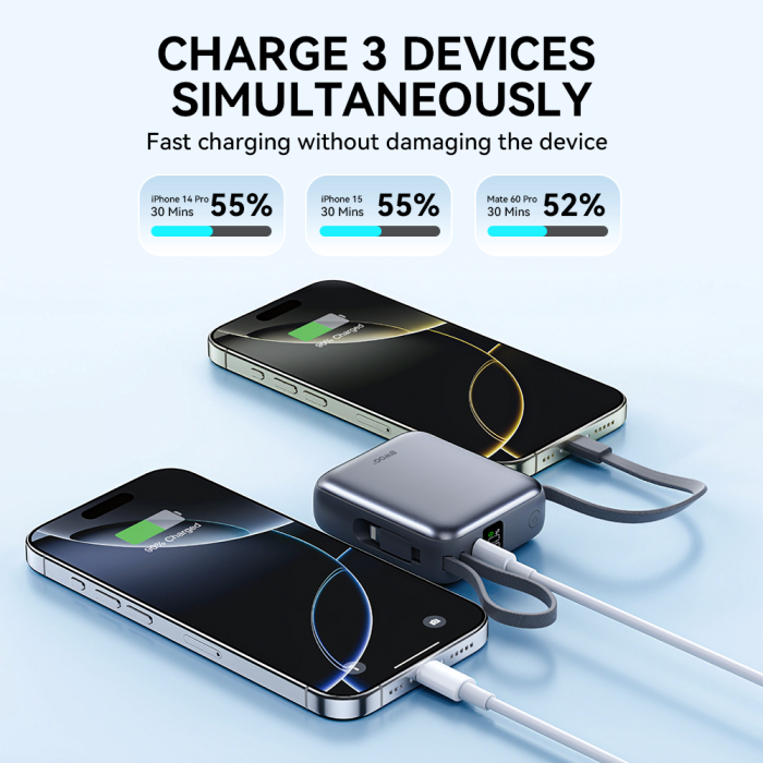 Baterie Externa BWOO P74 22.5W 10.000 mAh with 2 built-in cables 1 x USB-C 1 x Lightning black [3]