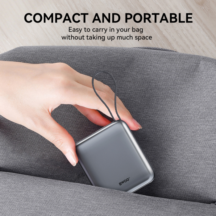 Baterie Externa BWOO P74 22.5W 10.000 mAh with 2 built-in cables 1 x USB-C 1 x Lightning black [6]