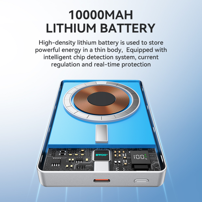 Baterie Externa ultra-slim aluminium magnetic BWOO P76 PD 20W 10.000 mAh with digital display and USB-C port black [5]