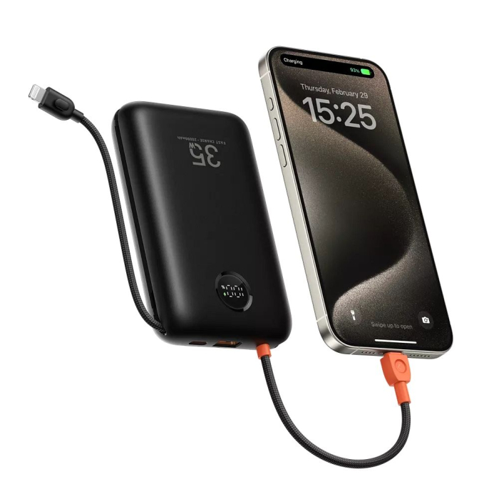 Baterie externă Veger K2 (W2068) PD QC3.0 35W 20000 mAh cu cabluri Type C încorporate / Negru lightning [2]