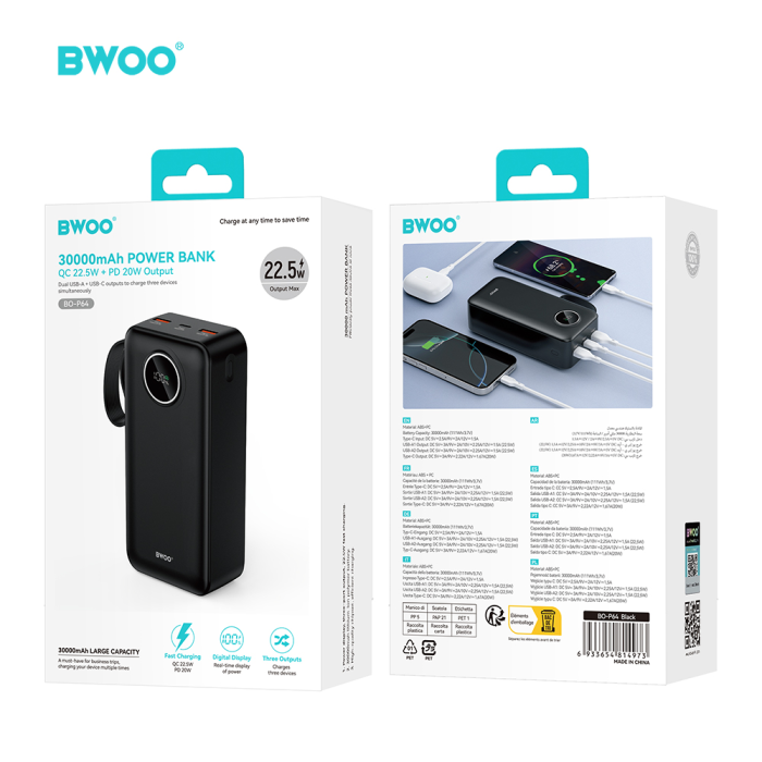 BWOO 22,5W 30000 mAh power bank with LCD screen, black [11]