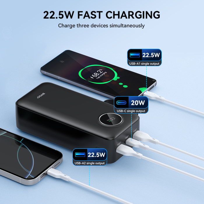 BWOO 22,5W 30000 mAh power bank with LCD screen, black [7]