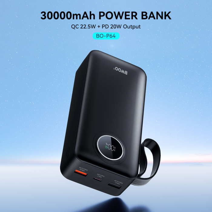 BWOO 22,5W 30000 mAh power bank with LCD screen, black [4]
