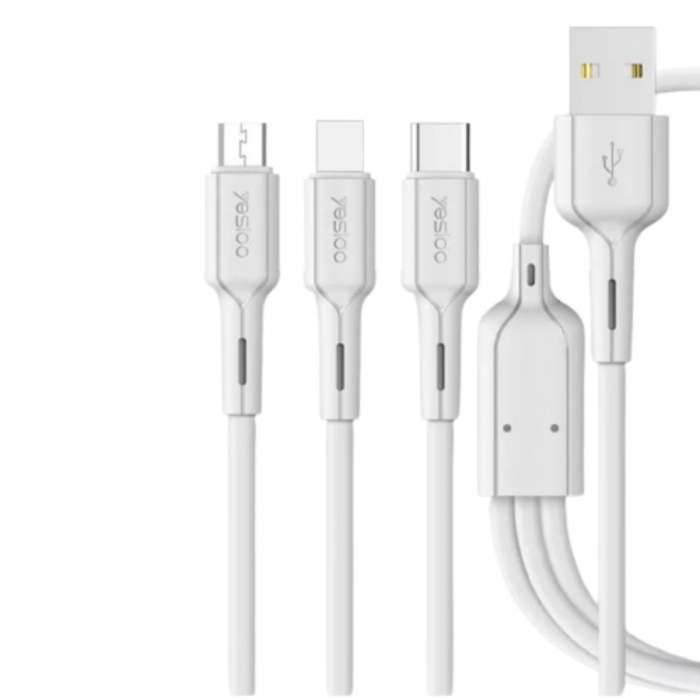 Cablu 3 in 1 Yesido CA41 - USB to Type C, Lightning, Micro USB - Alb [1]