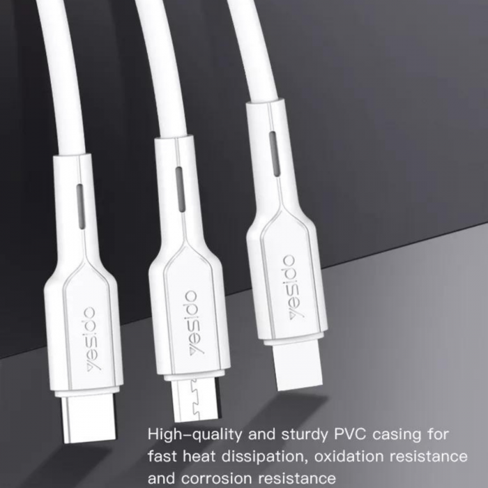 Cablu 3 in 1 Yesido CA41 - USB to Type C, Lightning, Micro USB - Alb [2]