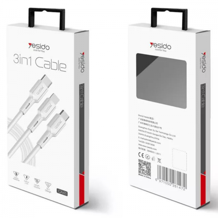Cablu 3 in 1 Yesido CA41 - USB to Type C, Lightning, Micro USB - Alb [7]