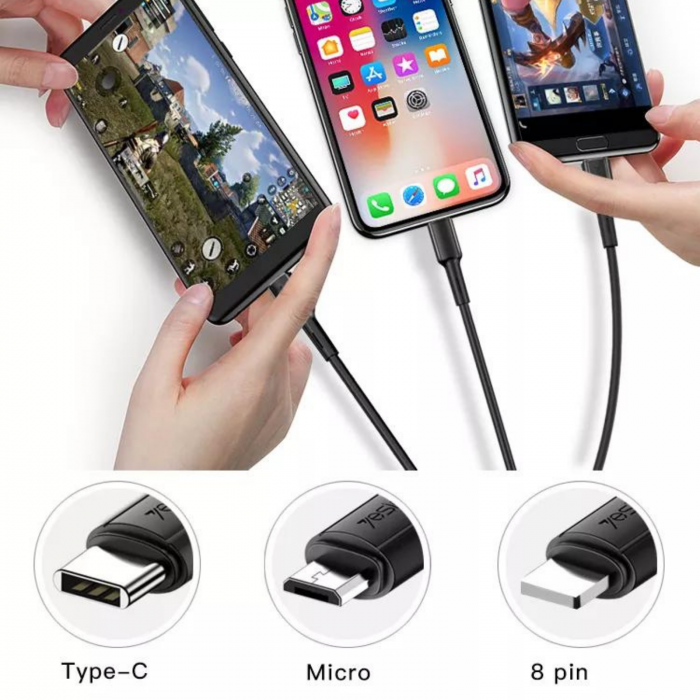 Cablu 3 in 1 Yesido CA41 - USB to Type C, Lightning, Micro USB - Alb [3]