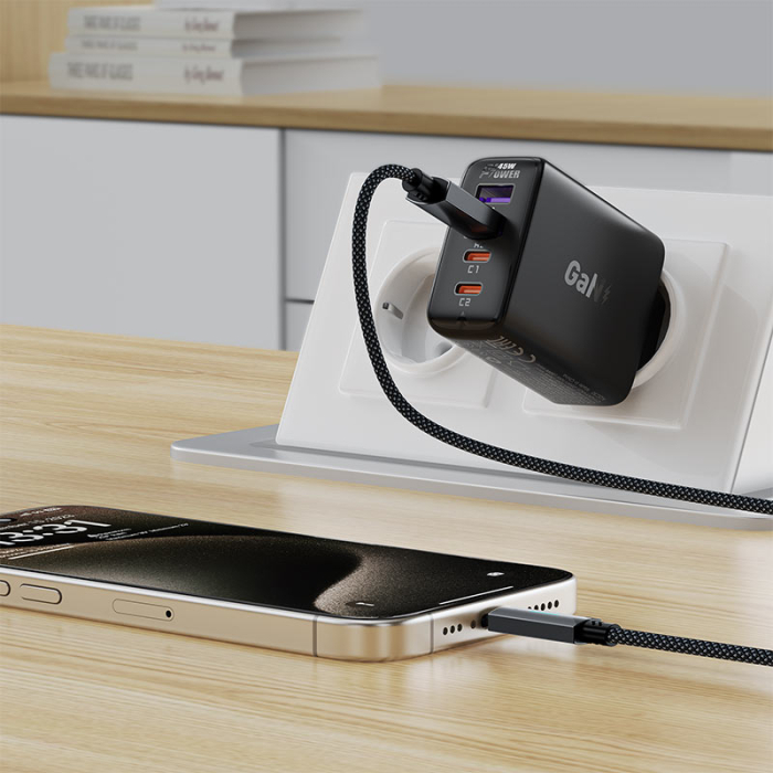 Cablu Acefast C19-04, USB to Type-C, Fast Charging, 3A, Nylon Braid 1.2m - Black [4]