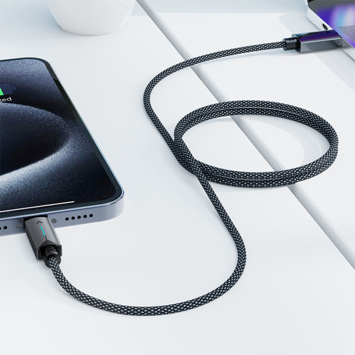 Cablu Acefast C19-04, USB to Type-C, Fast Charging, 3A, Nylon Braid 1.2m - Black [5]