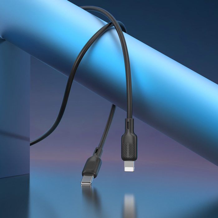 Cablu Type-C to Lightning, 3A, 27W, Borofone Lenny Series Silicone, 2m - Black [3]