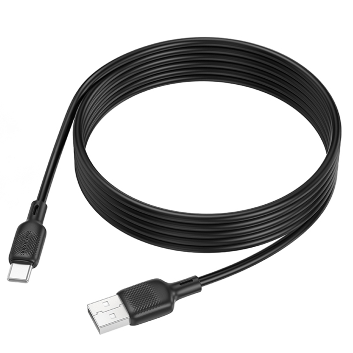 Cablu USB to Type-C, 3A, 27W, Borofone Lenny Series Silicone, 2m - Black [1]