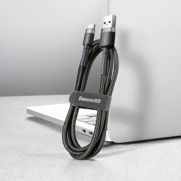 Cablu USB to Type-C, Baseus Cafule 2A, 3m - Gray Black [3]