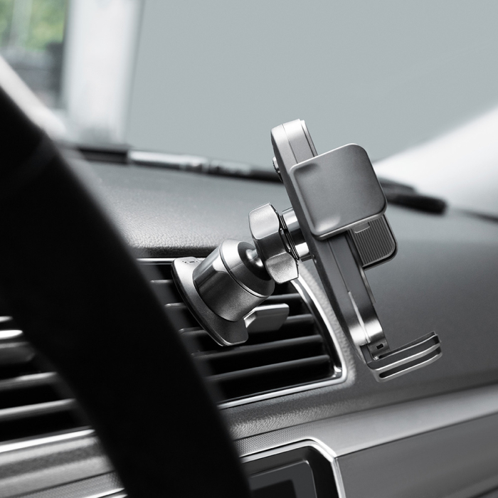 Suport Telefon Mașină 15W Wireless Charge, Sonic LED, Air Vent, Gray [4]