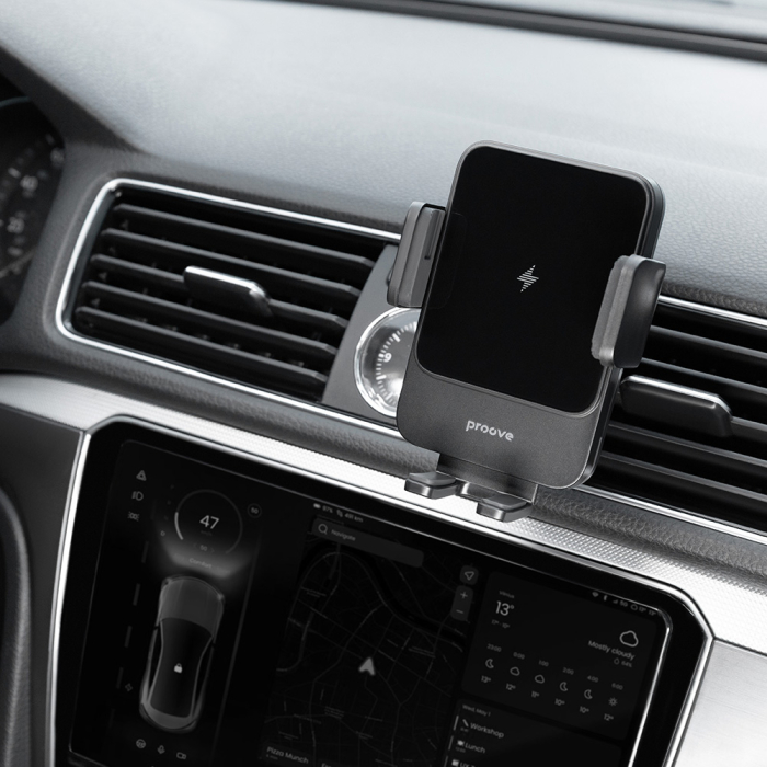 Suport Telefon Mașină 15W Wireless Charge, Sonic LED, Air Vent, Gray [5]