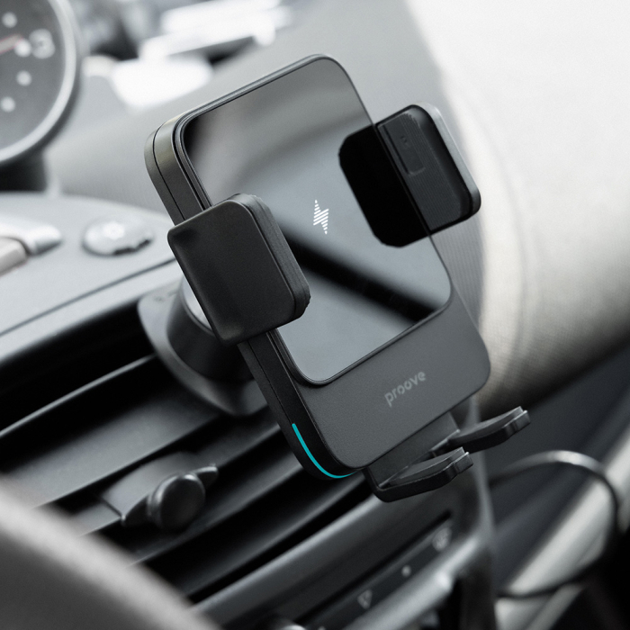 Suport Telefon Mașină 15W Wireless Charge, Sonic LED, Air Vent, Gray [2]