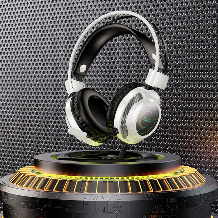 Căști cu fir USB A + Jack 3,5 mm Hoco gaming 2 m W110 albe [3]