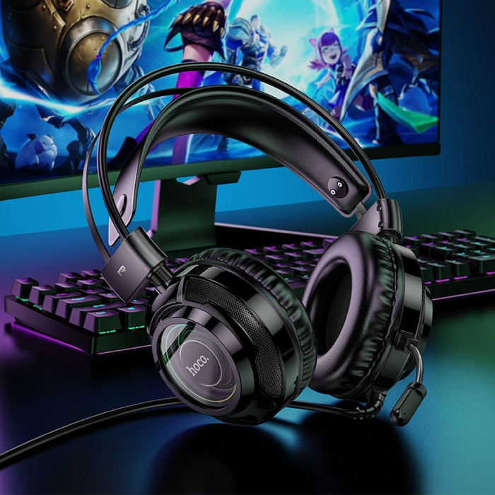 Căști cu fir USB A + Jack 3,5 mm Hoco gaming 2 m W110 negre [4]