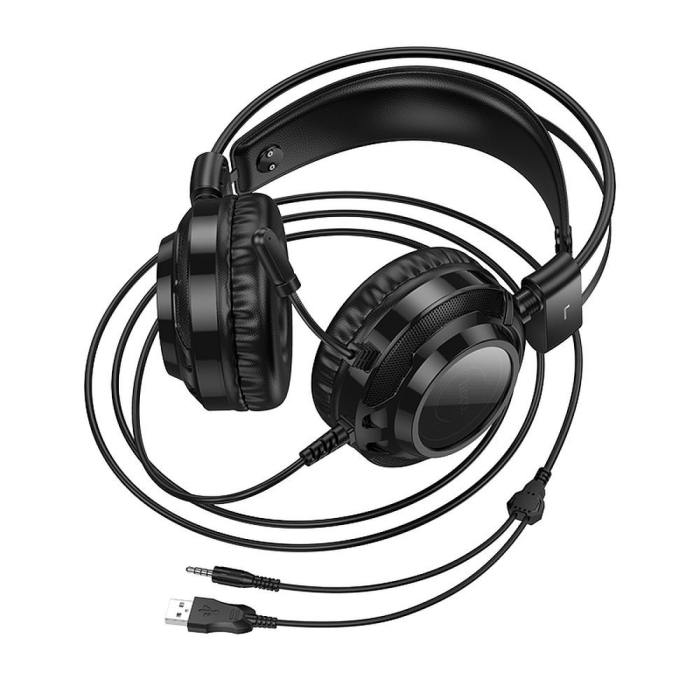 Căști cu fir USB A + Jack 3,5 mm Hoco gaming 2 m W110 negre [2]