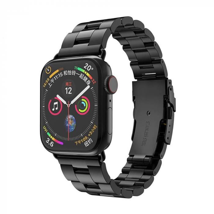 Curea din Metal Inoxidabil pentru Apple Watch 1 / 2 / 3 / 4 / 5 / 6 / 7 / 8 / SE / SE 2 / Ultra / Ultra 2 (42mm / 44 mm / 45 mm / 49  mm) - Black [1]