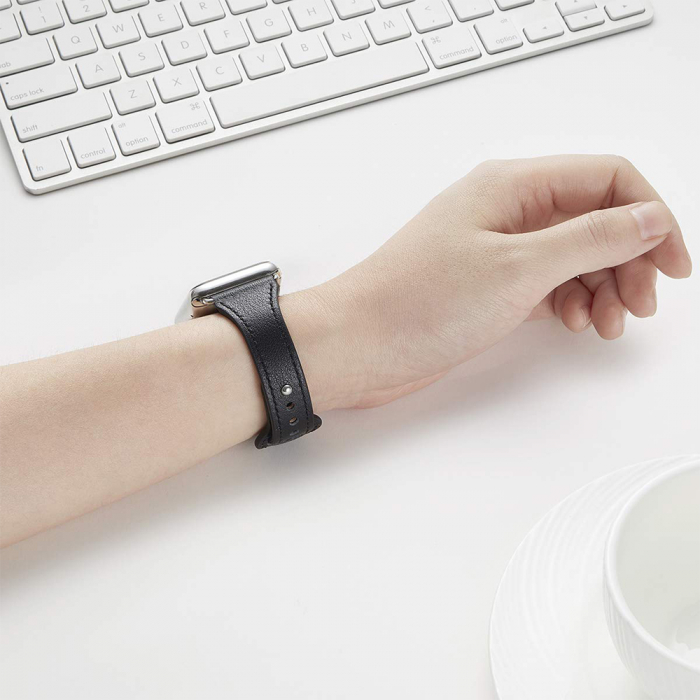 Curea din Piele pentru Apple Watch for Women 1 / 2 / 3 / 4 / 5 / 6 / 7 / 8 / SE / SE 2 / Ultra / Ultra 2 (42 mm / 44 mm / 45 mm / 49 mm) - Black [6]
