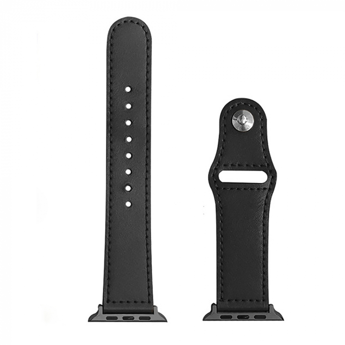 Curea din Piele pentru Apple Watch for Men 1 / 2 / 3 / 4 / 5 / 6 / 7 / 8 / SE / SE 2 (38mm / 40 mm / 41 mm) - Black [4]
