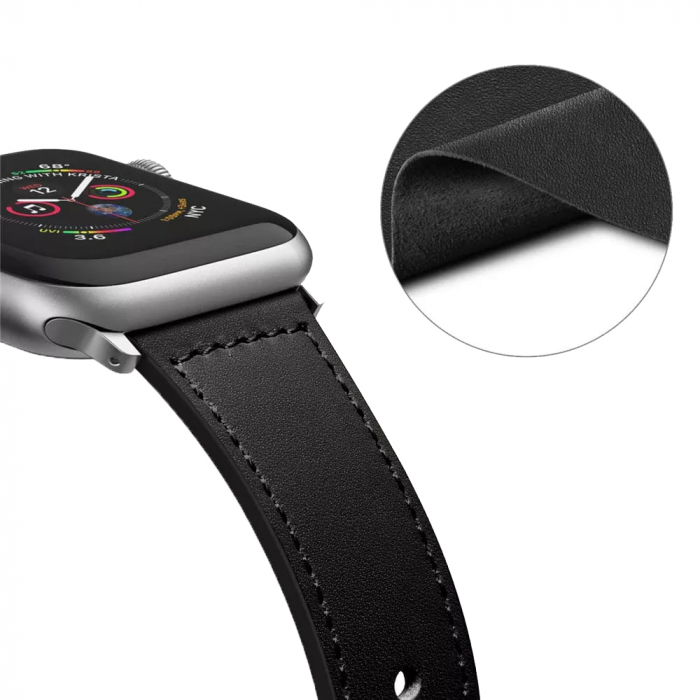 Curea din Piele pentru Apple Watch for Men 1 / 2 / 3 / 4 / 5 / 6 / 7 / 8 / SE / SE 2 (38mm / 40 mm / 41 mm) - Black [2]
